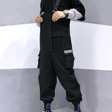 Японские Модные мужские повседневные свободные штаны-шаровары уличная мода хип-хоп ремень bib susperdens штаны, мужские брюки