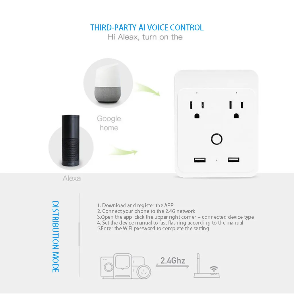 Беспроводной wifi Smart Plug US power Plug умный двойной голосовой пульт дистанционного управления usb порты Разъем питания работает с Alexa Google Home z1206