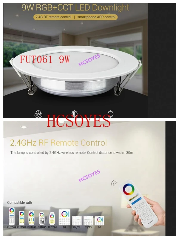 Milight FUT061 9 W RGB + CCT светодиодный светильник 2,4g РФ дистанционного управления Смартфон приложение управления AC100 ~ 240 V Цвет температура: 2700 K ~ 6500 K