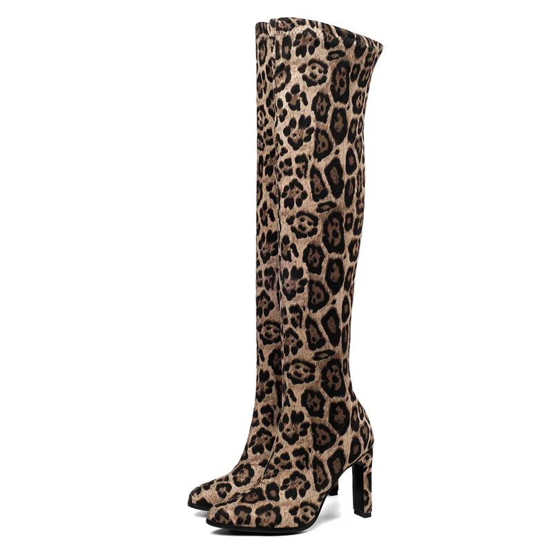 FEDONAS Sexy Leopard Women Thin High Heels Over The Knee Boots Pointed Toe Night Club Shoes Woman Autumn Winter Socks Boots