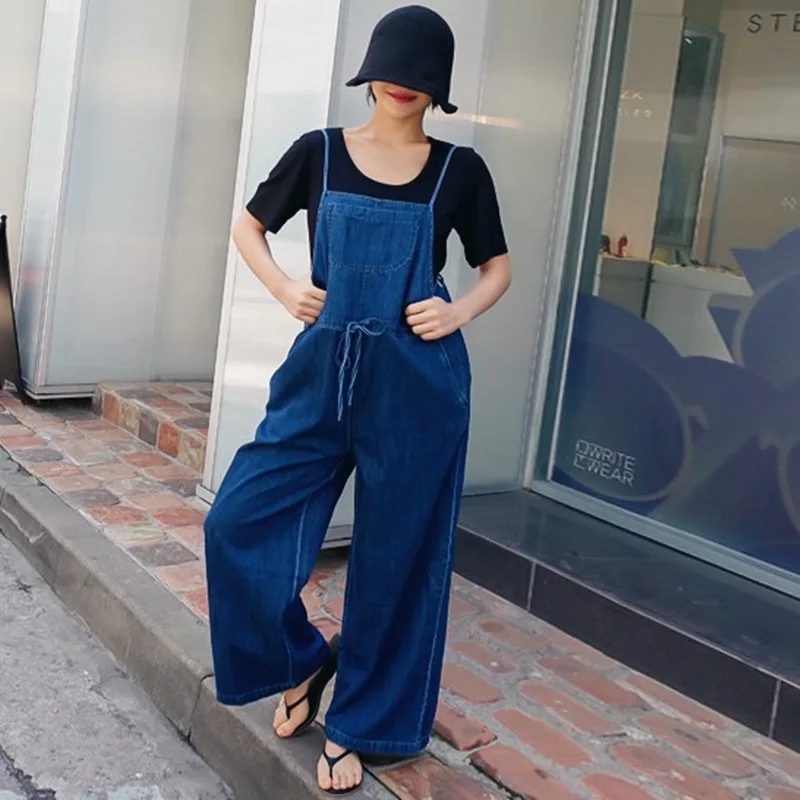 

Summer New Style by Age Casual Slimming Cowboy Suspender Pants Women's Loose And Plus-sized Strapped Dress Wide-Leg One-piece Pa