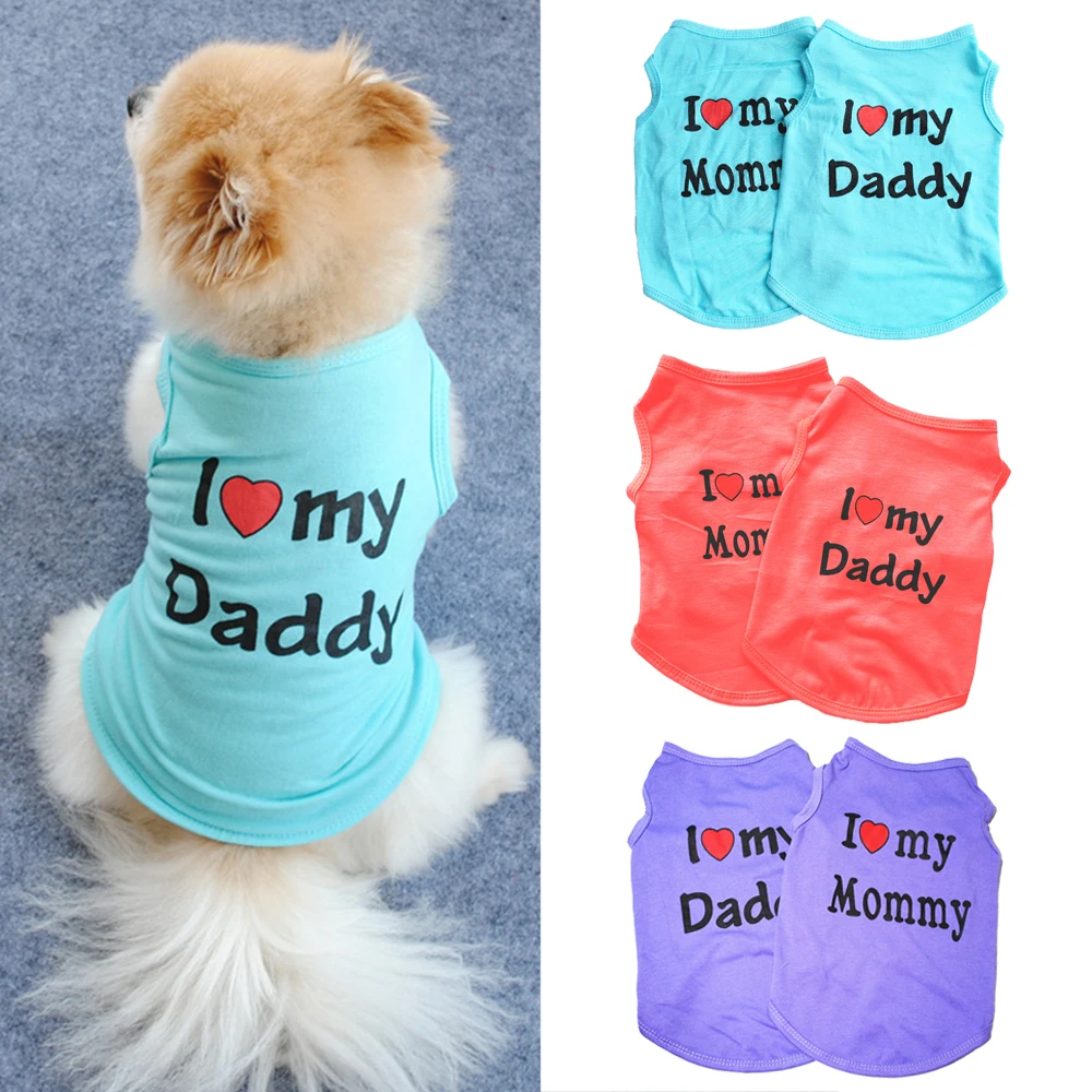

Miflame I Love Mommy Dog Vest Summer Dog Clothes For Pet Sleeveless Vest Pomeranian Schnauzer Vest Couple Dog T-shirt Breathable
