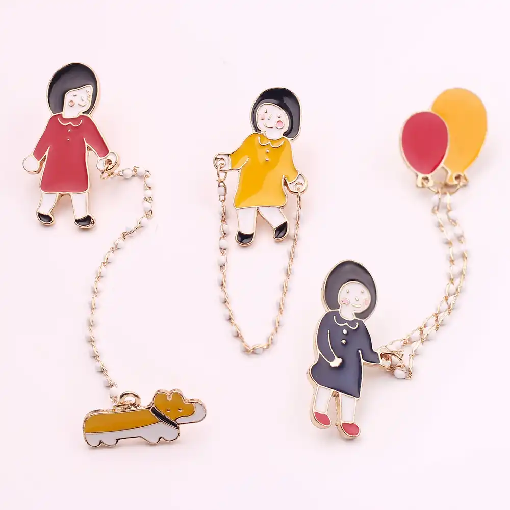 女の子バルーンペンダントブローチかわいいガールカジュアル生活ブローチフライング風船ロープスキップ忠実な愛犬エナメルピンジュエリー ブローチ Aliexpress