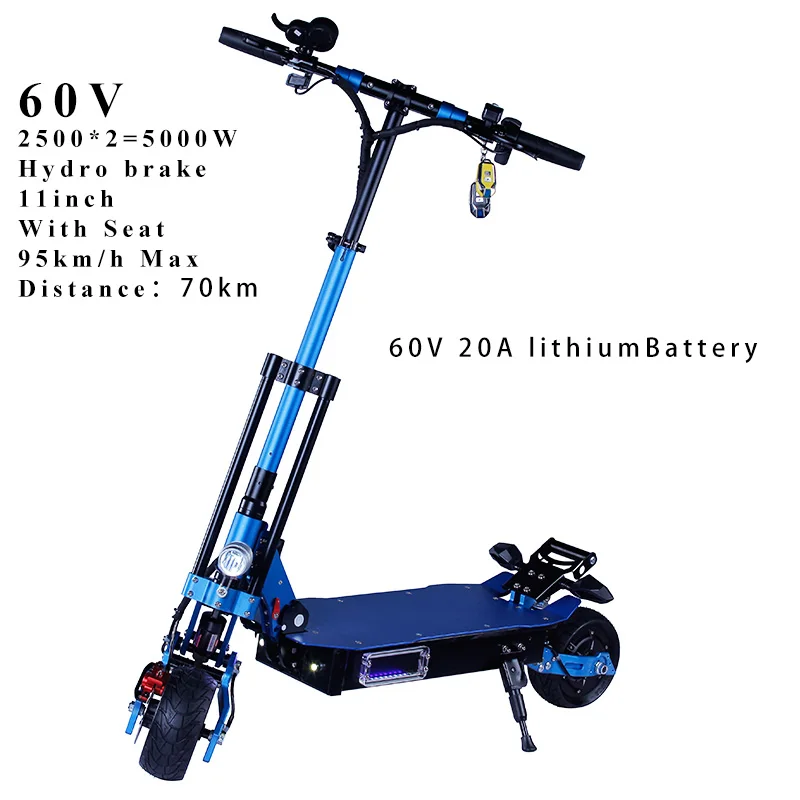 5000 Вт 60 в 11 дюймов электрический скутер шины для бездорожья трубка сильная мощность samsung скутер с литиевой батареей горный электровелосипед скейтборд для взрослых - Цвет: 5000W 60V 20Ah Blue