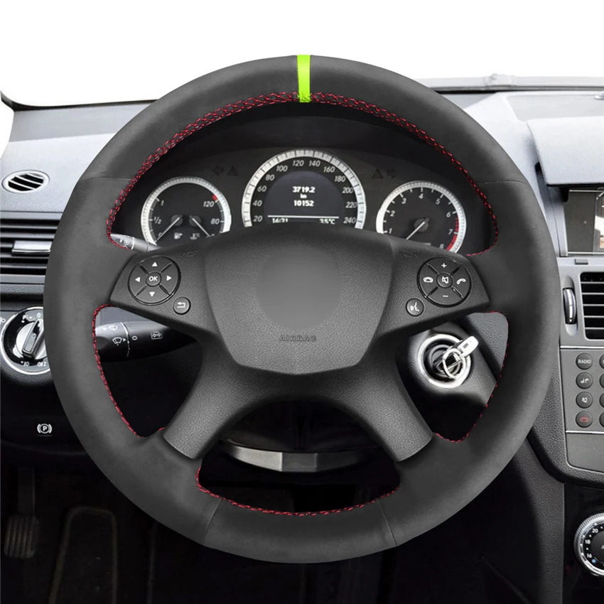 MEWANT-Black-Synthetic-Suede-Car-Steering-Wheel-Cover-for-Mercedes-Benz-W204-C-Class-2007-2010-1