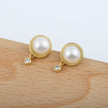 

MSWEIJIA Designed 925 Sterling Silver Delicate Natural Pearl Earrings Retro Temperament Round Zirconium Pearl Earrings for Women