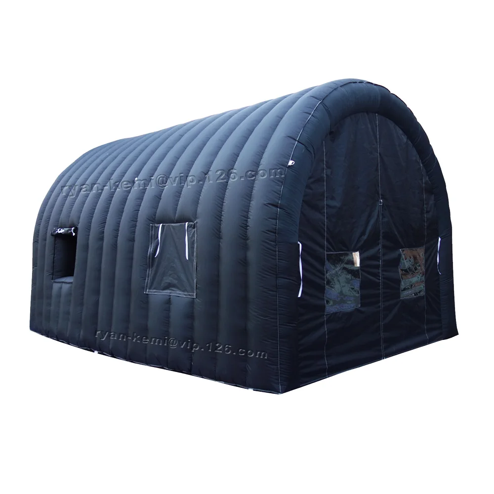 6mLx4mWx3.5mH full black inflatable tunnel tent with door transparent window for events inflatable party tent car garage shelter