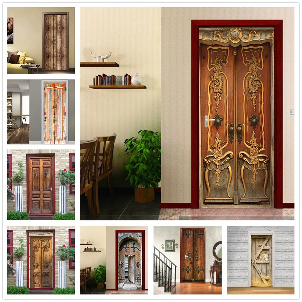 3D Retro Door Sticker Self adhesive Waterproof Home DIY Wallpaper For