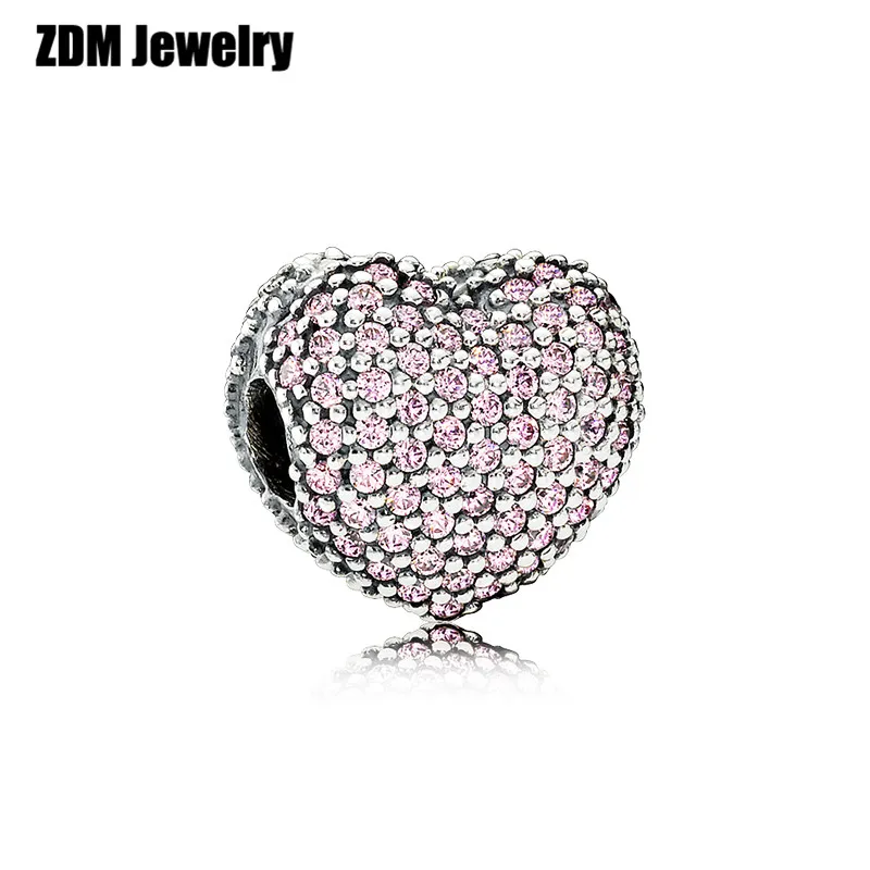 925 Sterling Silver Open My Heart Pink CZ Clip Charm Fits Original Bracelet DIY Beads | Украшения и аксессуары