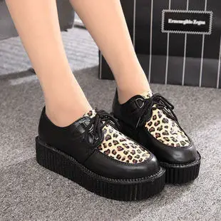 Обувь на танкетке; женские кроссовки; коллекция года; модная дышащая повседневная обувь на платформе; Женские однотонные кроссовки на шнуровке; zapatos de mujer - Цвет: Leopard Black