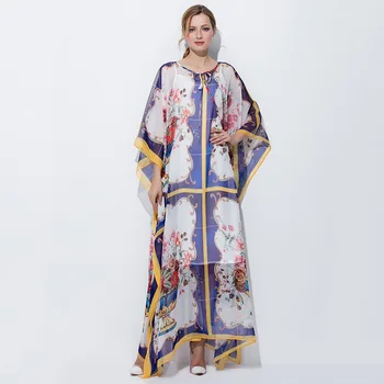

SuperAen Women's 2020 Summer New Fashion Bohemian O Neck Printed Silk Dresses Spring Summer Women Dress
