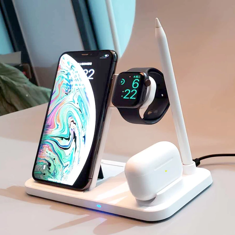 US $729.00 50pcs Wireless Station For IPhone IWatch Airpods Apple Pencil4 In 1 Fast QI Charger Charging Dock For All QI Phones Fast Charge