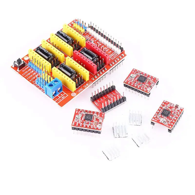 

Top-3D CNC Shield Board for UNO R3 + 4Pcs A4988 Stepper Motor Driver For Arduino 3D Printer