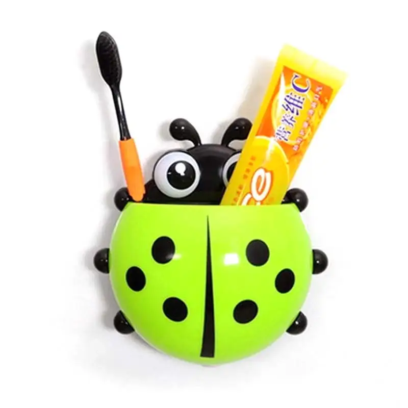 Home&Amp; Living Ladybug Designed Toothbrush Holder Wall Toothpaste Holders Decor Sucker Sets Bathroom Cartoon Hook Suction