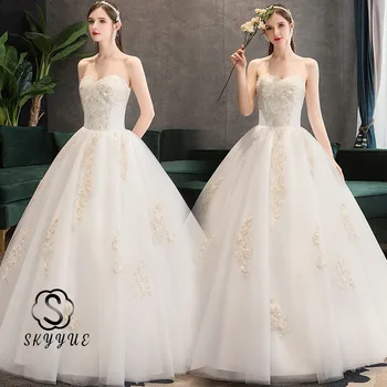 

Skyyue Wedding Dresses FR668 Appliques Plus Size Wedding Dresses Strapless Formal Wedding Gowns Sleeveless Vestido De Novia 2020