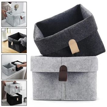 

1pc Felt Storage Basket Living Room Tea Table Black Gray Sundries Container Cloth Laundry Holder Box Bedroom Socks Organizer Bin
