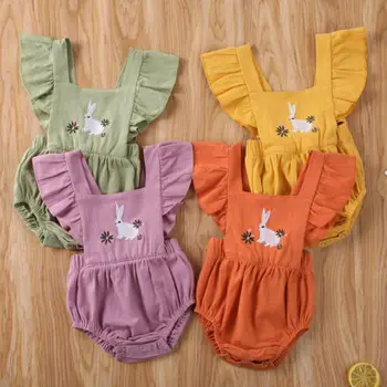

New 2020 Easter Newborn Baby Girls Cute Bodysuits Summer Rabbit Printed Casual Jumpsuits 0-18M