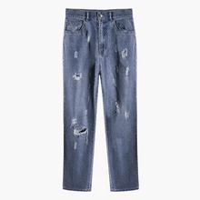 Тяжелая промышленность, полная побрякушки, пирсинг, дыра, высокая талия, тонкие прямые женские джинсы P908