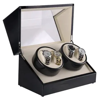 

New Luxury Watch Winders US Plug 4 Slots Wood Clock Casket Watch Winder Box Lacquer Rotate Slient Motor Display Clock Box