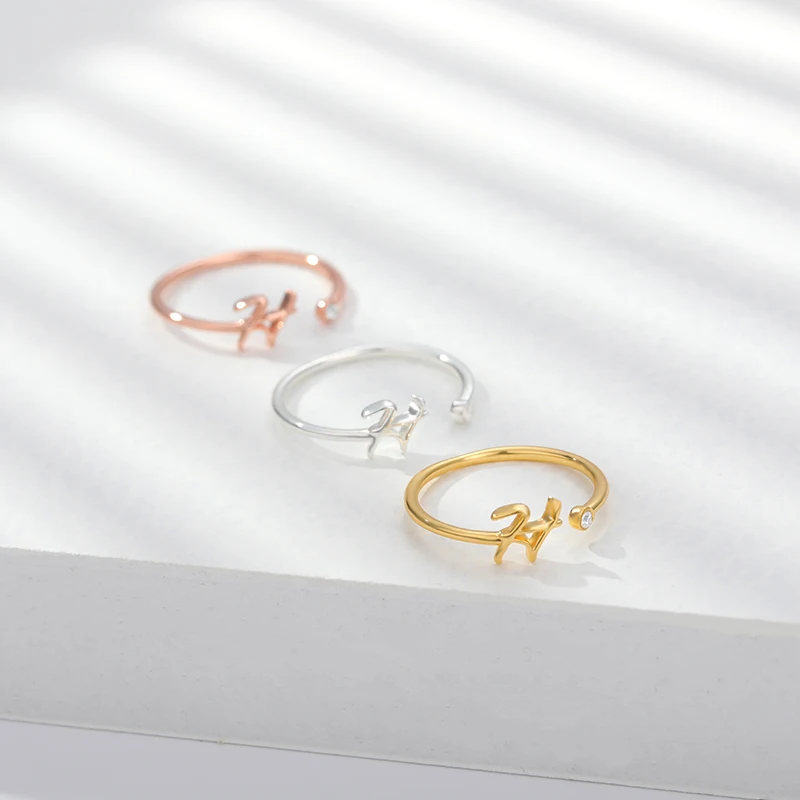 

Stainless Steel Rings For Women Classic Adjustable Rhinestone Letter Ring Birthday Gift Bague Femme Jewelry Accessories