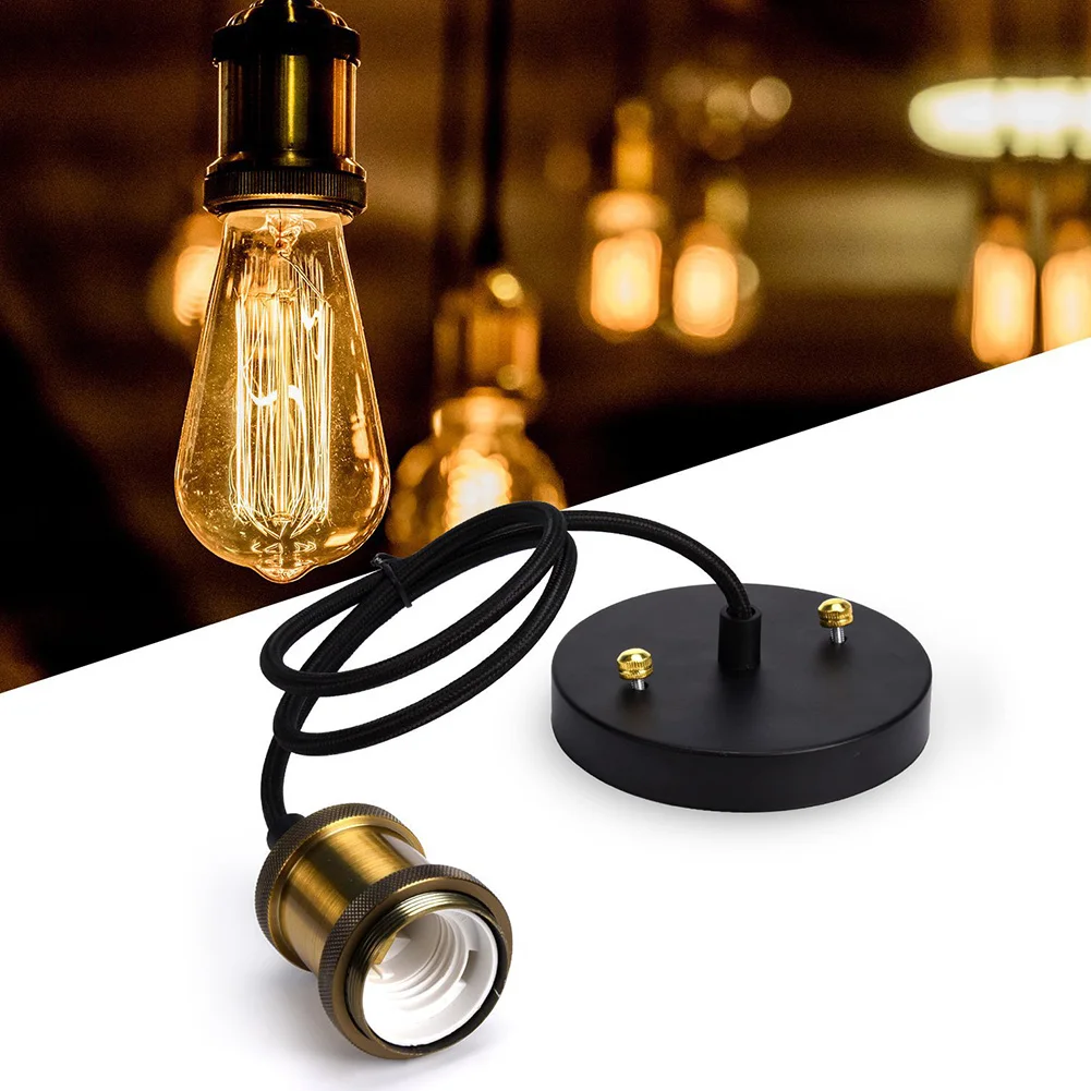 

Pendant Lamp Holder Living Room Socket Light Vintage Hanging Metal Ceiling Retro Fitting Bronze Home For E27 Screw Bulbs