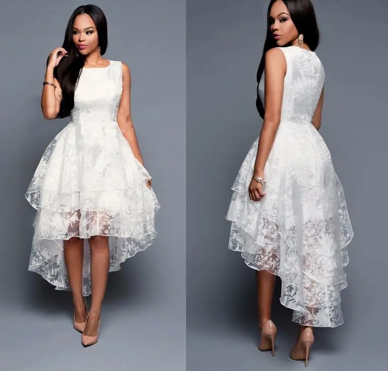 

ZOGAA 2019 Summer High Low Dresses sleeveless Elegant Slim Front short back long Puffy Party Dress White Women Tulle Dress