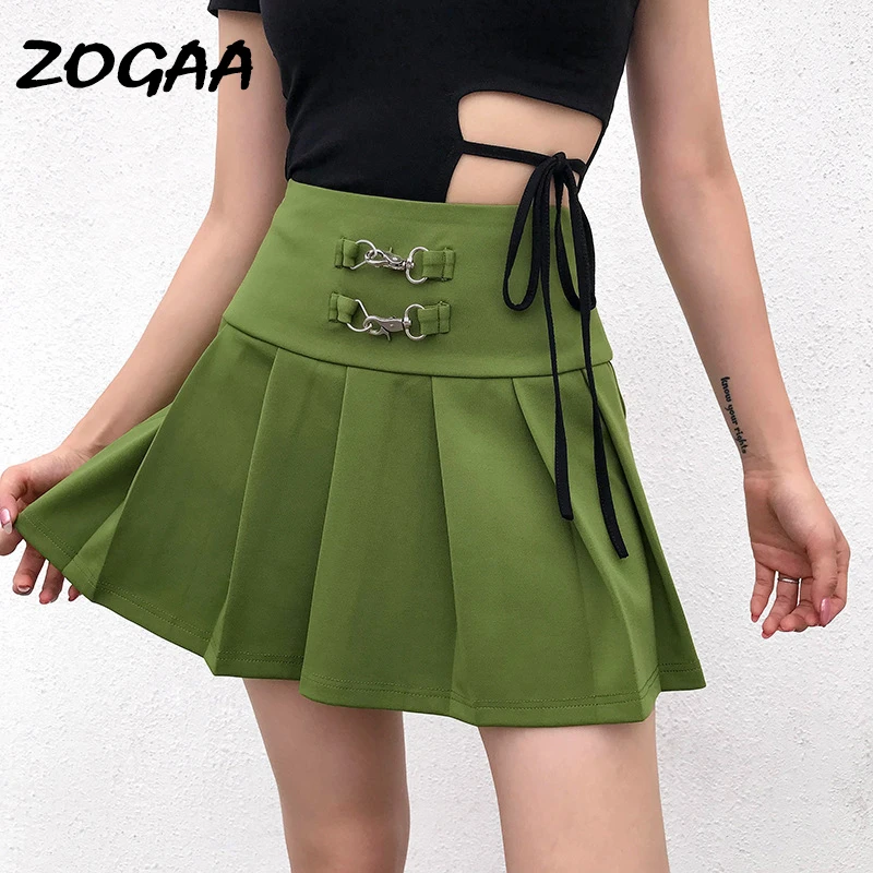 ZOGAA Falda corta para mujer, falda verde con hebilla de aro, de cintura alta, minifalda cuadros, Sexy|Faldas| - AliExpress