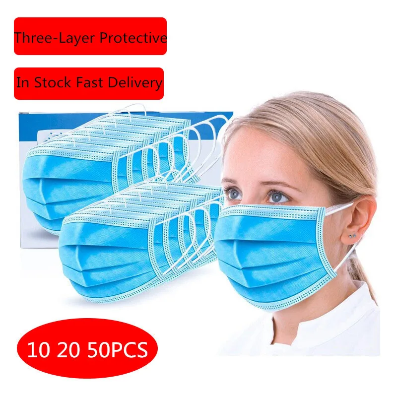 

10/20/50Pcs Disposable Antivirus Mask Three-Layer Fliter FFP3 Respirator Mask Safe Faciais Gripe Protective Mascarillas