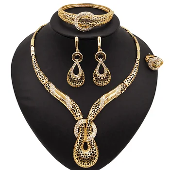

Yulaili 2020 Exquisite Generous Simple Gold Color Necklace Earrings Bracelet Ring for Women Girls Party African Jewelry Sets