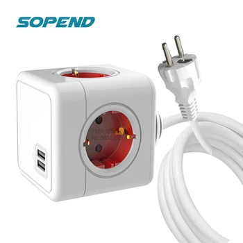 

Sopend PowerCube Extended Socket Wall Smart EU Adapter Strips Plug Power Strip Extension 1.5m Cable with USB Multi Outlet 4 Port