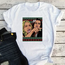 Женские Кричащие на кота мем Уродливые Рождественские футболки винтажные новогодние майки размера плюс женские уличные Топы Графические футболки