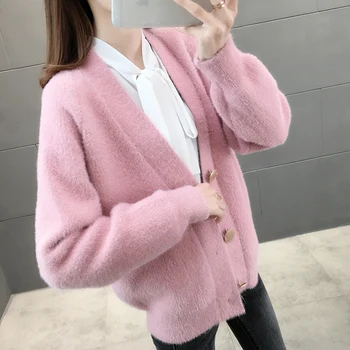 

Room 155924, row 1, No. 7] actual photo of new mink three button knitted cardigan 55