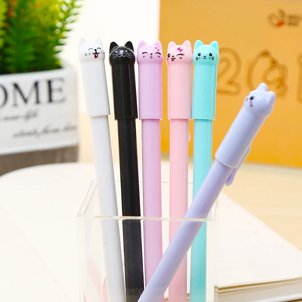 12 pcs 0,38 mm chat mignon Stylo stylos à encre gel Noir stylos à bille pour lécole Fournitures de bureau garçons et filles