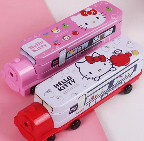 Kawaii рисунок «Hello Kitty» грузовик двухслойные брюки Жестяного коробка для ручек начальной школы Многофункциональный модуль с большой вместительностью-Карандаш Чехол детского подарка - Цвет: free