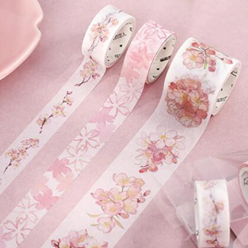 

3Pcs/set DIY Japanese Paper Decorative Adhesive Tape Sakura Flower Series Washi Tape/Masking Tape Stickers Size