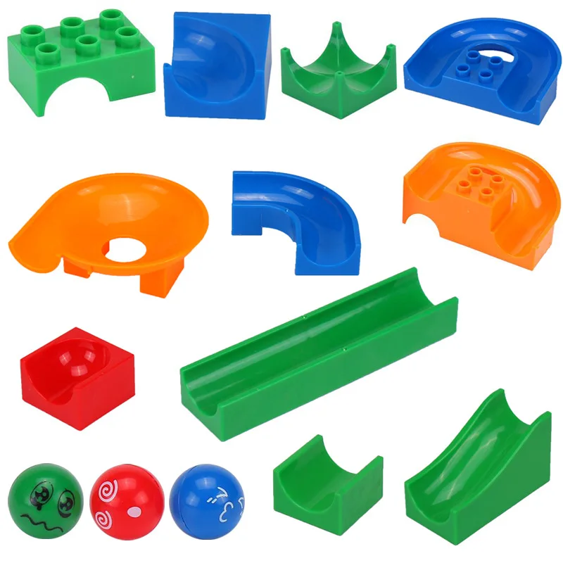 

Marble Race Run Maze Balls Track Parts Large Particle Big Building Blocks Brick Funnel Compatible Duploed Toys for Children Kids