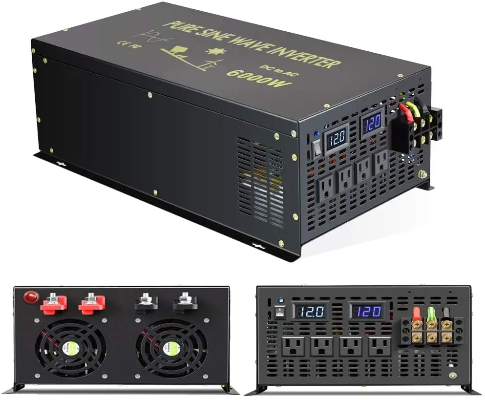 Pure Sine Wave Inverter 12V to 220V 6000W Solar Generator Inverter Power Bank DC to AC Converter 24V/48V to 120V/230/240V Remote