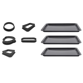 

3Pcs Oven Platter Wide-Brown Nougat Cake Baking Pan 14.5 x 10 Inch & 5Pcs 5 Styles Plastic Perforated Cake Molds
