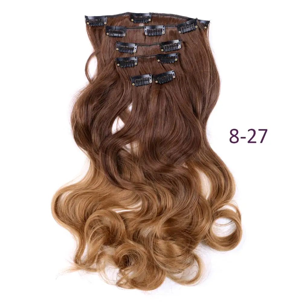 12 Clips In Hair Extension Body Wave 22" Hair Extension Clip For Women Synthetic Hair Extensions 1B Brown Ombre Color