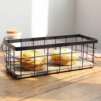 

Retro Wrought Iron Storage Basket for Tableware Sundries Organizer Desktop Cosmetics Holder