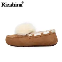 RIZABINA/Женская обувь на плоской подошве зимние плюшевые мокасины из натуральной кожи Повседневная утепленная меховая обувь для ленивых размеров 34-39