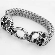 8,2" 12 мм Высококачественный Браслет Figaro с браслет из нержавеющей стали браслет из головы черепа модные мужские ювелирные изделия