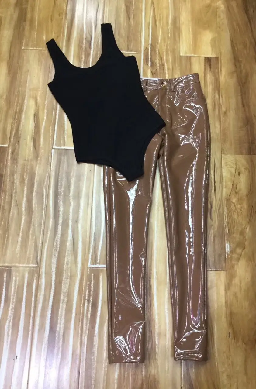 

High Quality Black Bodysuit Leather Pant 2 Pieces Set Homecoming Celebrity Party Set
