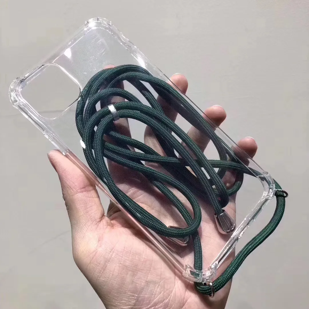 Для Apple iPhone 11 Pro Max XS MAX XR X 7 8 6 6S Plus, чехол с ремешком на цепочке для телефона, мягкий силиконовый прозрачный чехол из ТПУ с веревкой