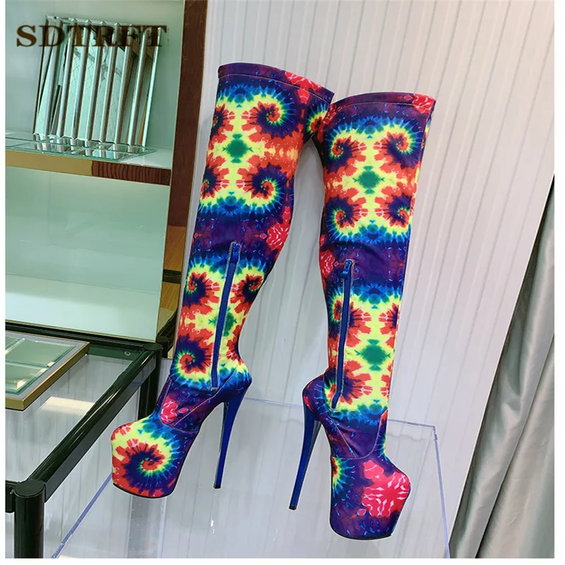 

SDTRFT Sexy 20cm Thin High Heels Over The Knee boots Platform unisex botas mujer ladies Cosplay Pumps women side zipper shoes