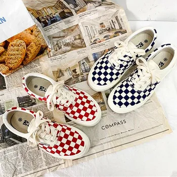 

Couple new plaid chessboard canvas shoes casual shoes comfortable breathable lightweight flat shoes men's casual shoes unisex