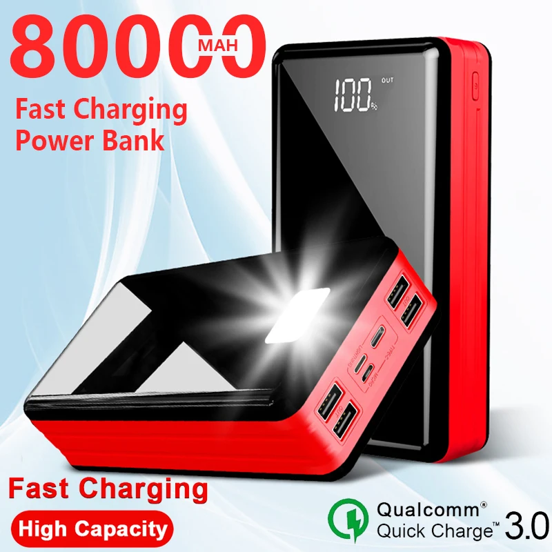 battery pack for phone 80000mAh Solar Power Bank Battery Panel Large-capacity Outdoor Travel LED Lighting Powerbank for Xiaomi Samsung IPhone Dropship power bank 30000mah