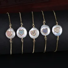 Мульти белый фуксия мята темно-синий cz проложить сердце Шарм натуральный пресноводный жемчуг бисера звено браслет для женщин изысканные украшения подарок