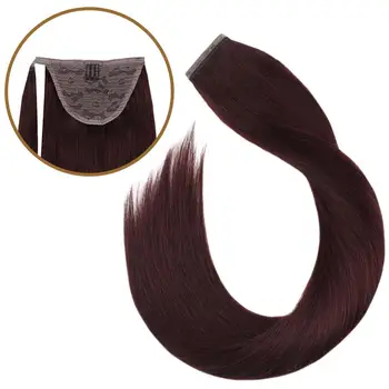 

Ugeat Clip on Ponytails One Piece Clip in Hair Human Ponytails Wine Red Color #99J 14-24" Machine Remy Hair 60-80G/Set Hair