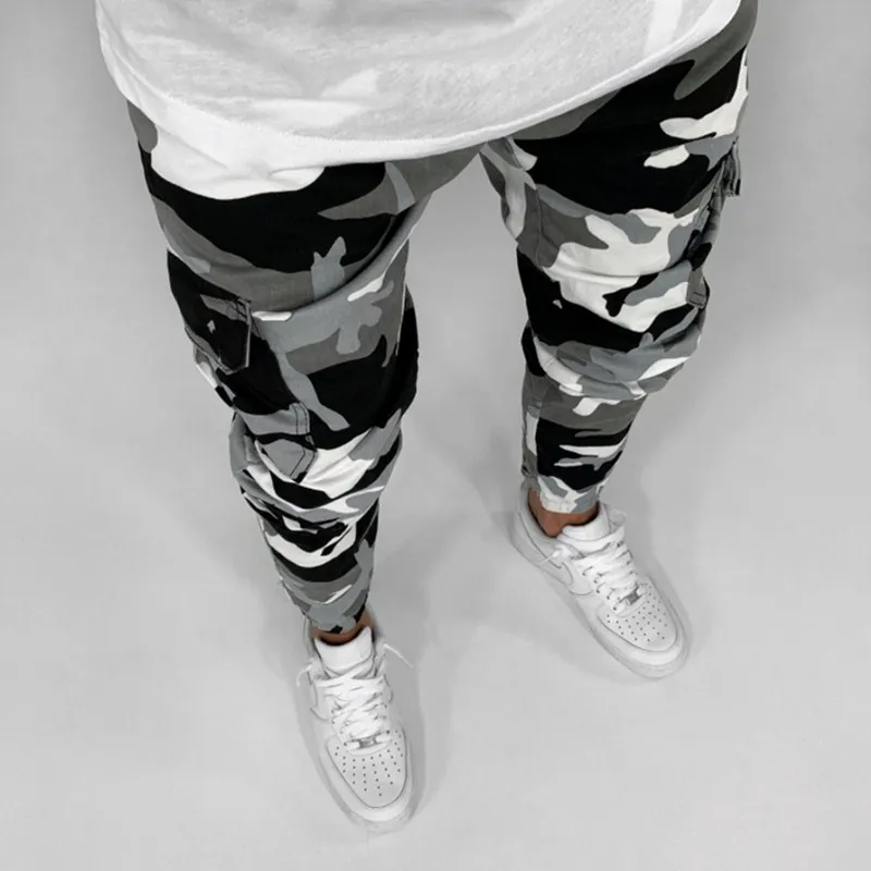 Mens Skinny Stretch white Denim Pants Camouflage Pleated Ripped Slim Fit Jeans Trousers Hot cargo pants jeans men Clothing - Цвет: white camouflage